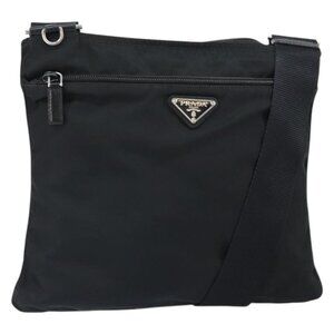 Authentic PRADA Shoulder Bag Nylon Black Silver